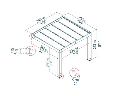 Helsinki Patio Cover 9'10" x 11'2" | Palram-Canopia Dimensions