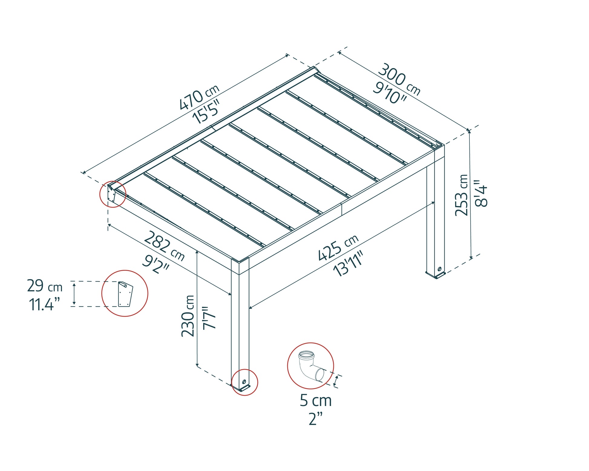 Helsinki Patio Cover 9'10" x 15'5" | Palram-Canopia dimensions