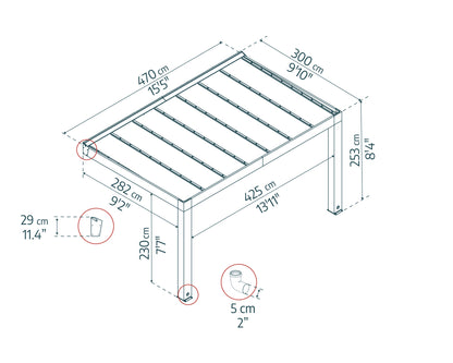 Helsinki Patio Cover 9'10" x 15'5" | Palram-Canopia dimensions