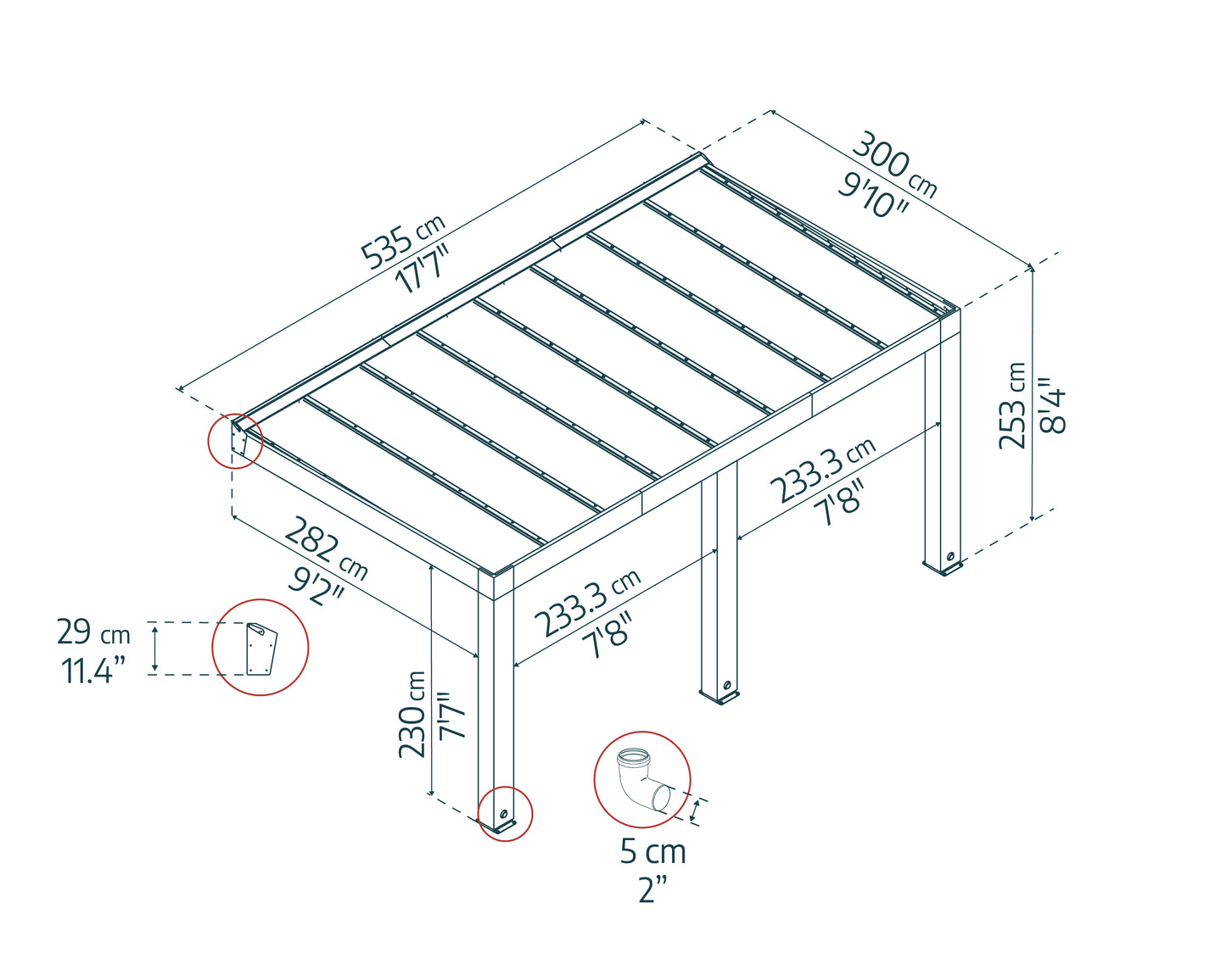 Helsinki Patio Cover 9'10" x 17'7" | Palram-Canopia Dimensions