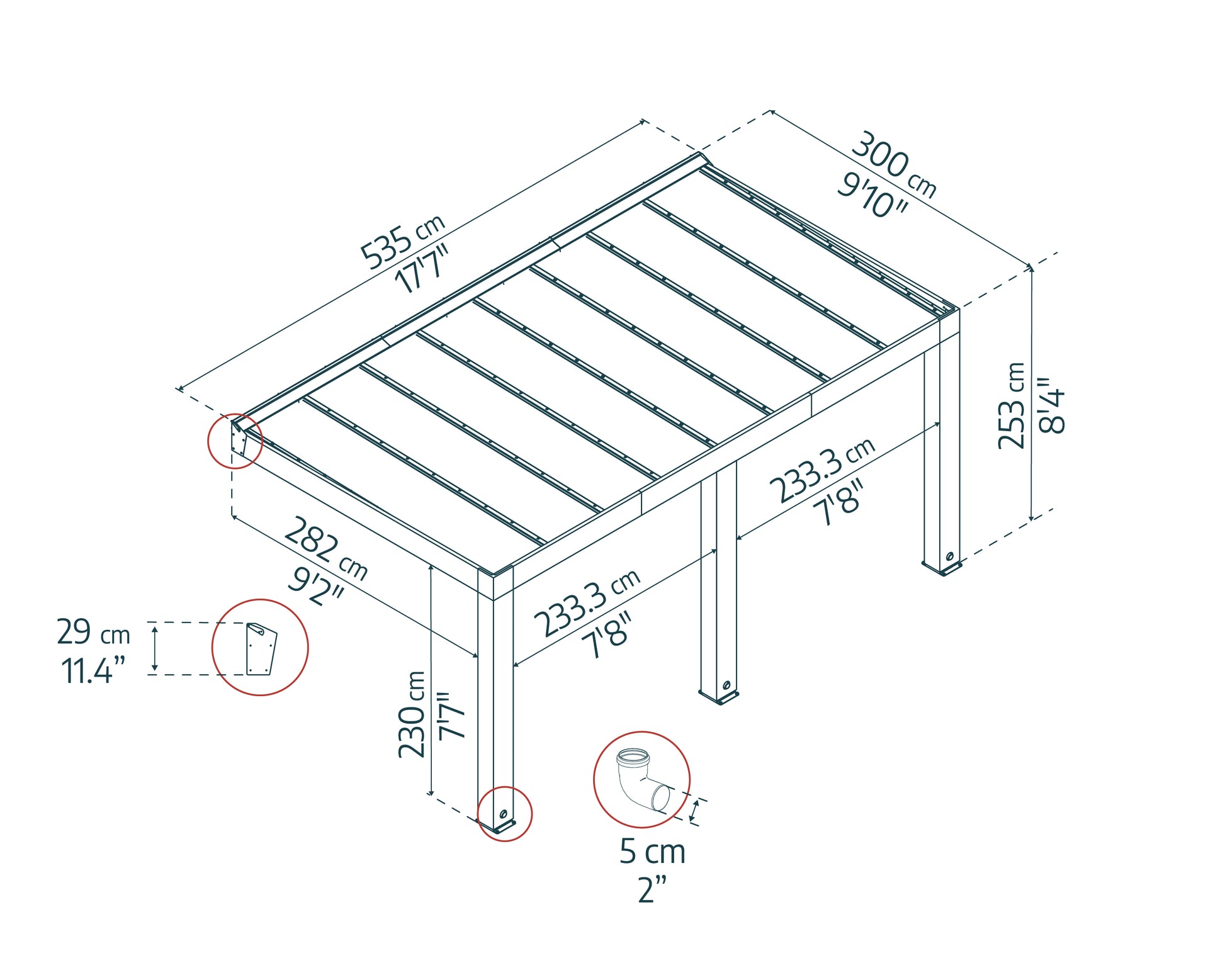 Helsinki Patio Cover 9'10" x 17'7" | Palram-Canopia Dimensions