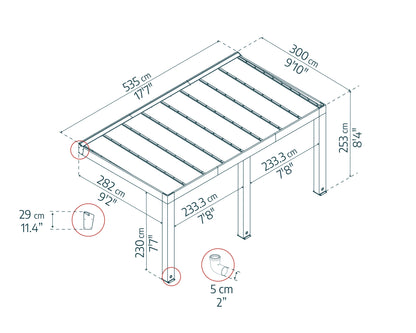 Helsinki Patio Cover 9'10" x 17'7" | Palram-Canopia Dimensions